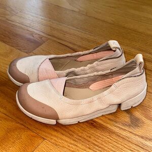 CLARKS- Women's Cream and Brown Slip-On Shoes